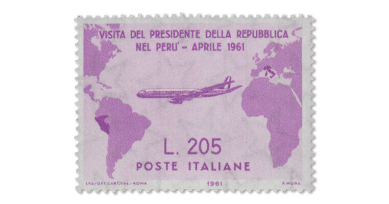 Italien - Flugpost 205 Lire in lebhaftviolett  Mi. Nr. I)