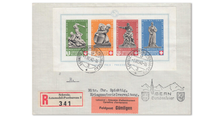 Schweiz - R-Brief mit Pro Patria-Block 1940 (Mi. Nr. Bl. 5)